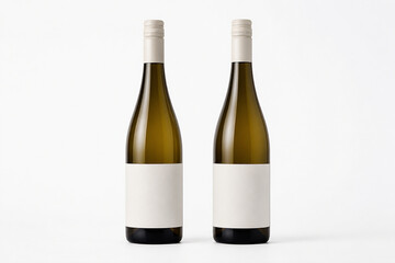 Obraz premium Two bottles of white wine are displayed against a plain white background.