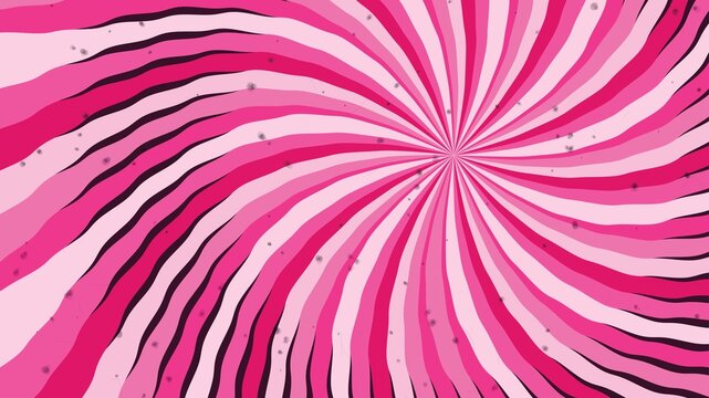Abstract sunburst background with pink and white stripes and scattered particles for artistic design.