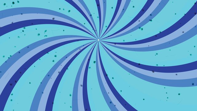 Abstract sunburst background with blue and teal stripes and scattered particles for artistic design.