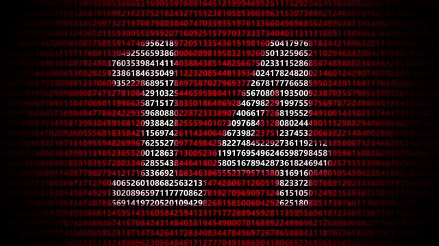 Digital number 14 glowing in red computer matrix code stream 14 digit data binary background 14 digit data binary background