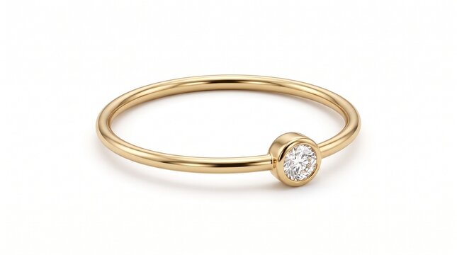Minimalist gold diamond ring, elegant 14k yellow gold engagement band, dainty solitaire diamond jewelry for wedding or anniversary gift isolated PNG with Transparent Background