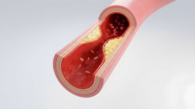 A clear medical visualization of a narrowed artery cross-section caused by severe plaque buildup.