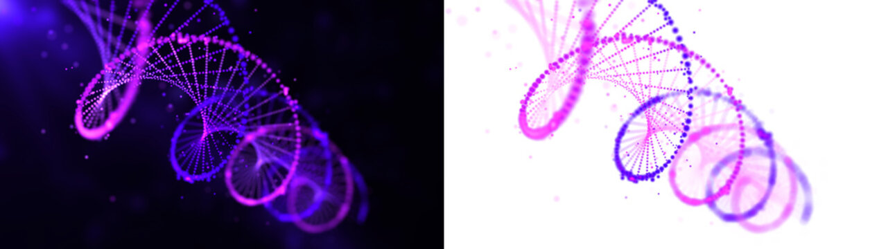 purple blue Dna Abstract Spiral Swirl Particles Vj Loop Molecule Helix Spiral on Blue. Medical Science Technology, Genetic Biotechnology, Chemistry, Biology, Gene Cell Concept	