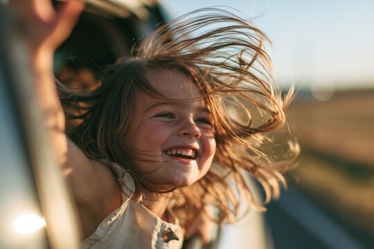 Childs Joyful Smirk in the Wind