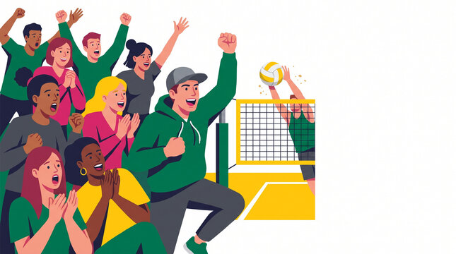 Crowd celebrating during beach volleyball game with excitement