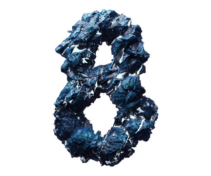 Blue stone number eight isolated on transparent background