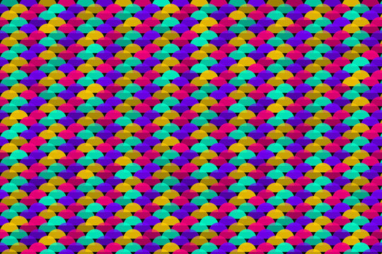 Abstract background pattern with vibrant colorful overlapping semicircle shapes arranged in a repeating geometric mosaic design 