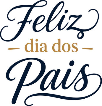 Lettering Vetorial Feliz Dia dos Pais em Caligrafia Elegante Azul Marinho e Dourado