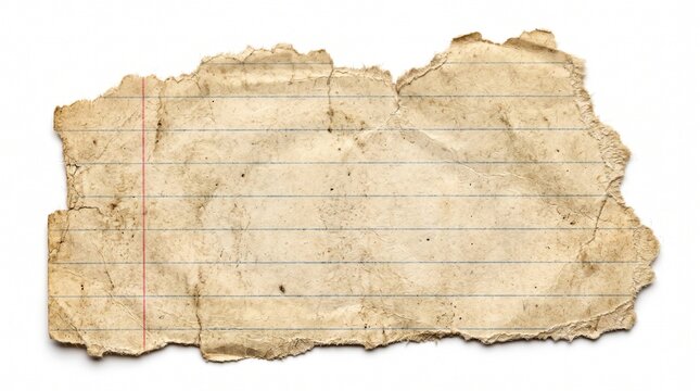 Vintage torn lined notebook paper strips with rough edges with displays three pieces old isolated white background red margins isolated paper blue lines