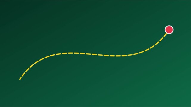 Animated dotted path line with red marker point on green animation 4k background, for infographics and motion