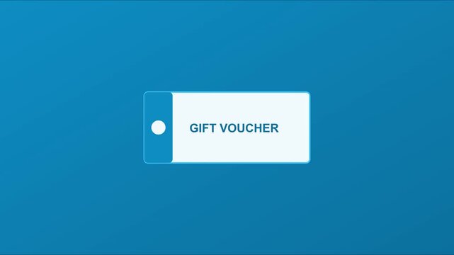 Animated gift voucher card on blue animation 4k background, for e-commerce and, marketing promotions coupon