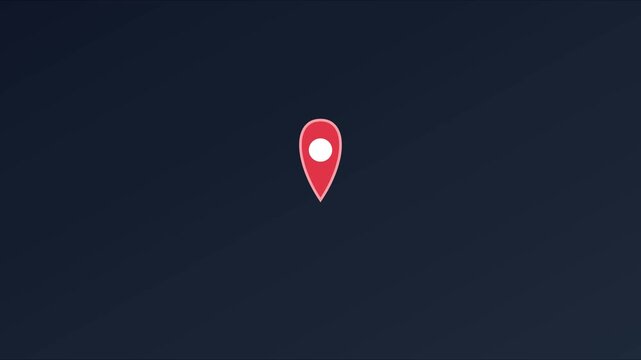 Animated red map location pin pulsing on dark animation 4k background, for navigation and, travel ui