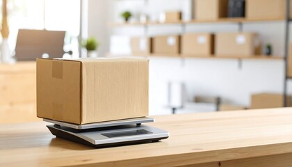 Naklejka premium Cardboard Package Being Weighed on Digital Scale