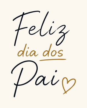 Lettering Vetorial Minimalista Feliz Dia dos Pais em Caligrafia Azul Marinho e Dourado com Cora&ccedil;&atilde;o