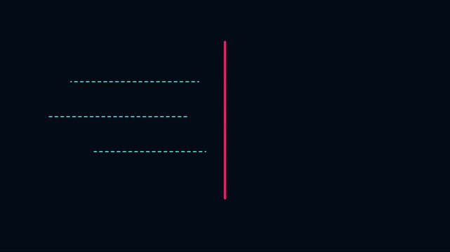 Minimalist abstract motion with pulsing neon lines and vertical divider on dark animation 4k background
