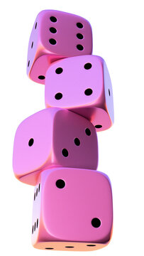 A column or stack of four standard six-sided colored dice, each with its face visible. The colored dice are on a transparent background.