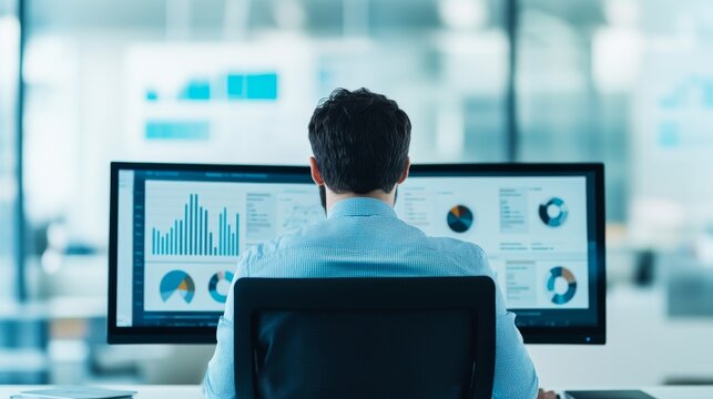 Business Leader Evaluating Market Intelligence Digital Office Alternate Customer Insights Analysis, business analyst evaluating office data, executive report review, corporate performan