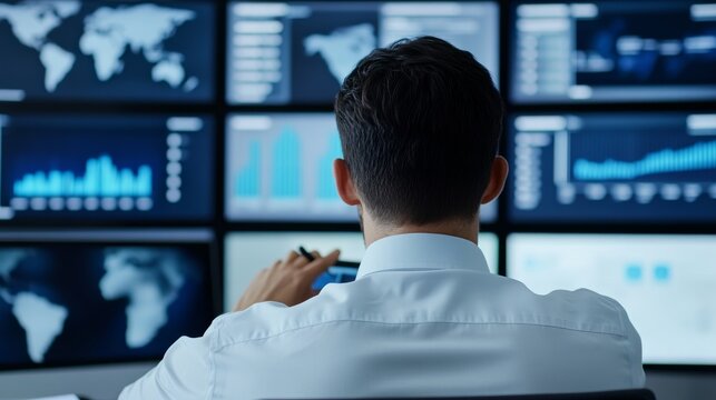 Executive Analyzing Company Dashboards Premium Workspace Stra Executive Report Review View, business analyst evaluating office data, executive report review, corporate performance insig