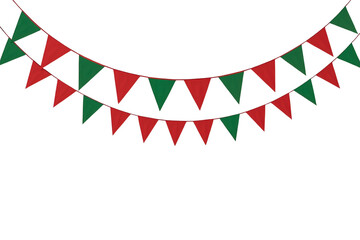 Obraz premium Double row red and green bunting isolated on transparent background