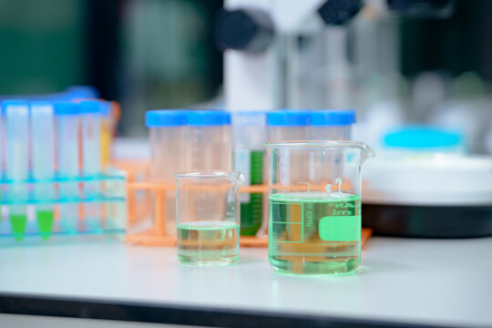 Chemical Solutions in Beakers for Research and Experimental Purposes