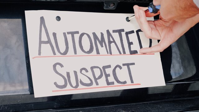Man attaching protest license plates to vehicle using screwdriver, illustrating citizen pushback against ALPR surveillance - Fourth Amendment privacy
