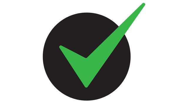 Green checkmark inside solid black circle icon with checkmark verified approval validation business interface completed agreement positive communication pictogram checklist selection