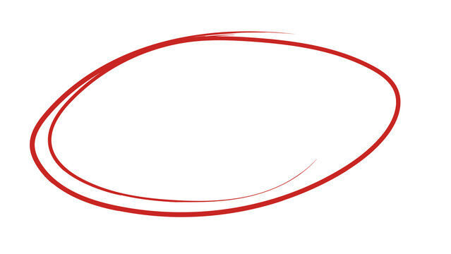 Hand drawn double circle sketch outline marking in red on white background with highlight handdrawn scribble isolated emphasis attention abstract minimalist creative presentation