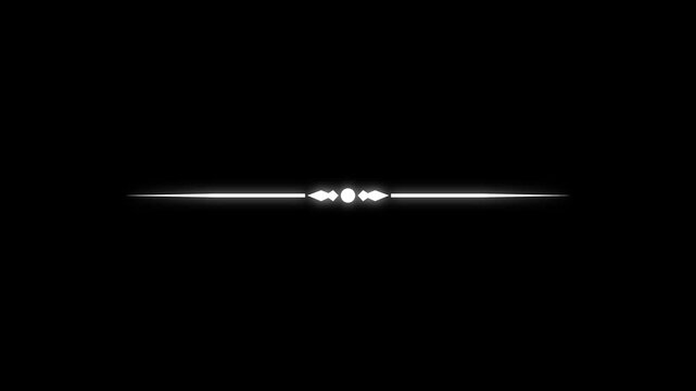 Glowing Elegntal divider line icon with glowing geometric center, decorative separator animation on black background