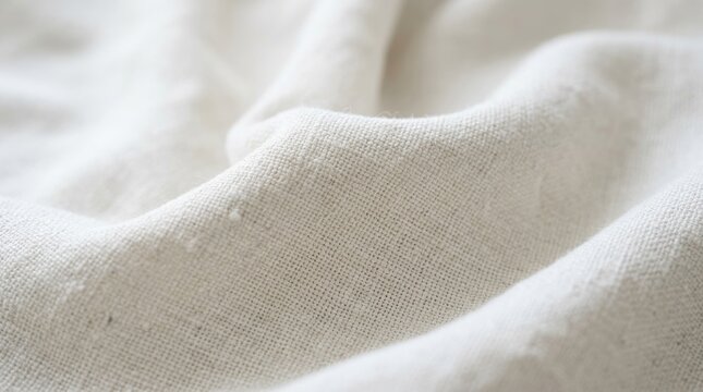 Close-up of soft white woven fabric with gentle folds and texture