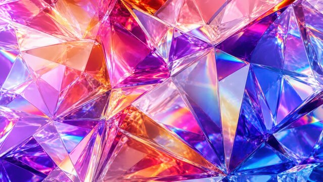 Abstract iridescent crystal prism texture with rainbow light refractions