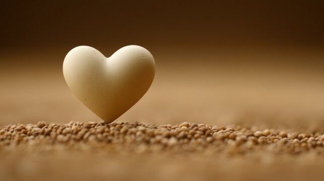Beige heart atop seeds; brown background; Valentine's; love