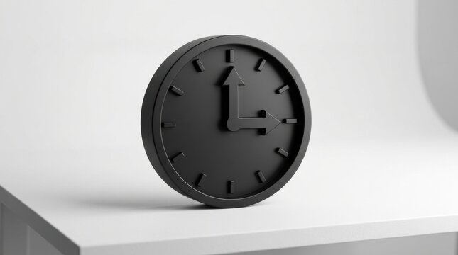 Minimalist black clock face with simple hands on a clean white background