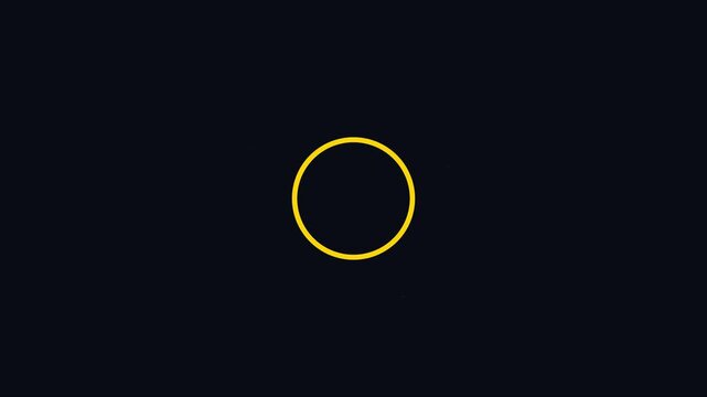 Minimalist yellow circle loading animation with pulsing center dot on dark 4k background, progress