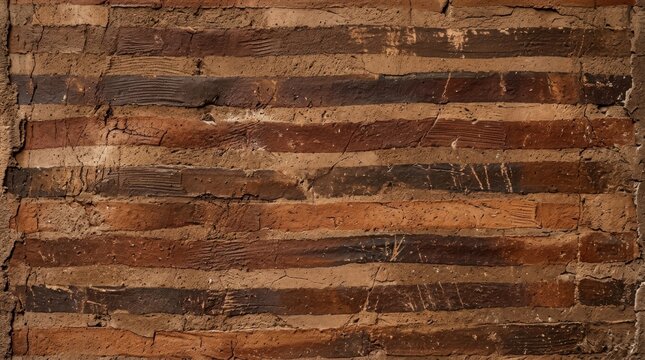 Earthy brown horizontal stripes of weathered brick wall texture