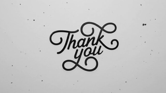 Thank you animation 4K video file. Animated vintage thank you handwritten style in black script lettering white ink drops background. Wishes, Events, holidays, festivals, Messages, Glitter, Gift, card