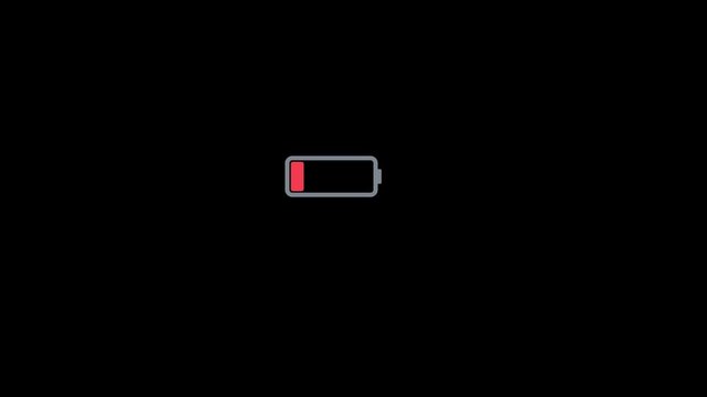 Low battery flashing warning sign, critical power level indicator animation 4k