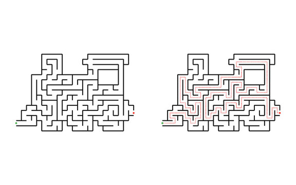 Medium train maze puzzle with solution for kids black and white printable educational transportation labyrinth game