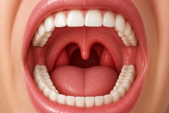 Open mouth showing throat and teeth in closeup view