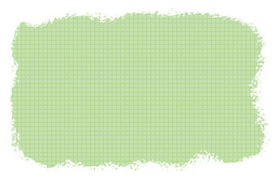 Light green colored grid paper texture background with distressed grunge edges isolated on transparency