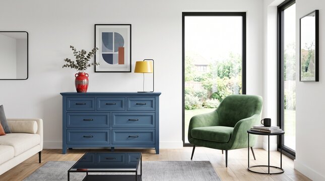 Cozy Living Room with Blue Sideboard and Autumn Accents