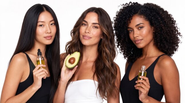 Diverse Women Holding Natural Beauty Ingredients