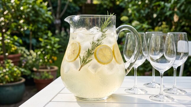 Pitcher of Limoncello Spritz Cocktail with Fresh Lemon Slices
