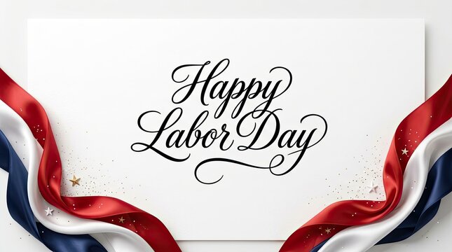 Happy labor day greeting card design with red white and blue ribbons on a white background