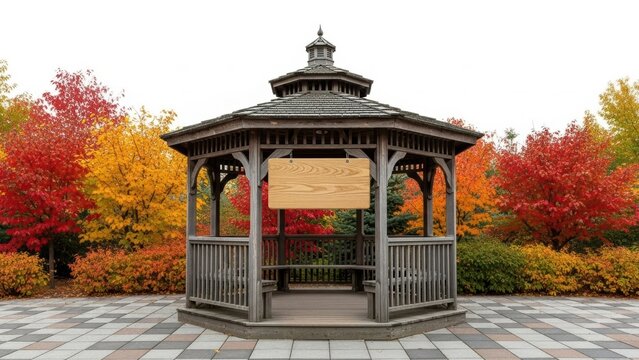 Octagonal gazebo in autumn foliage park