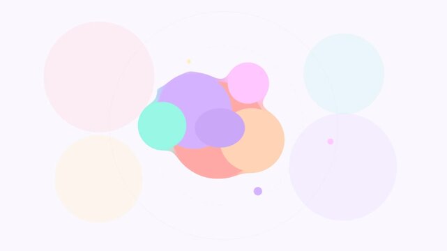 Abstract background with soft pastel circles and organic liquid shapes in vibrant pink purple and orange tones