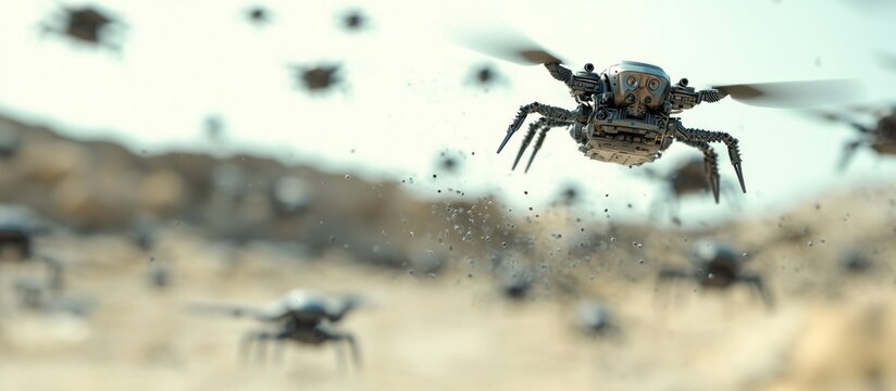Desert Swarm Robotic Spider Drones in Flight