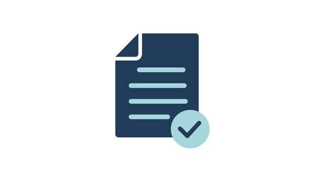 Approved Document File animation video icon. Official Contract Paper with Checkmark Badge for Legal Verification, Success Guarantee, and Office UI Motion Graphics