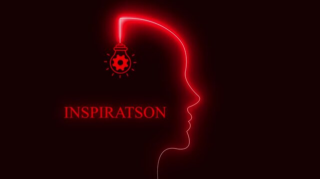 Creative inspiration and artistic motivation concept featuring illuminated profile outline with glowing idea bulb