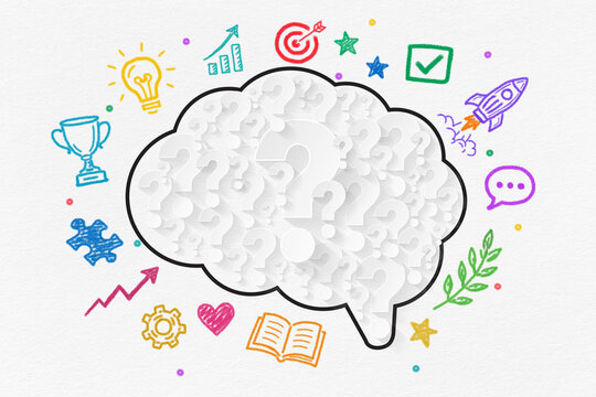 Thinking Brain with Question Marks design