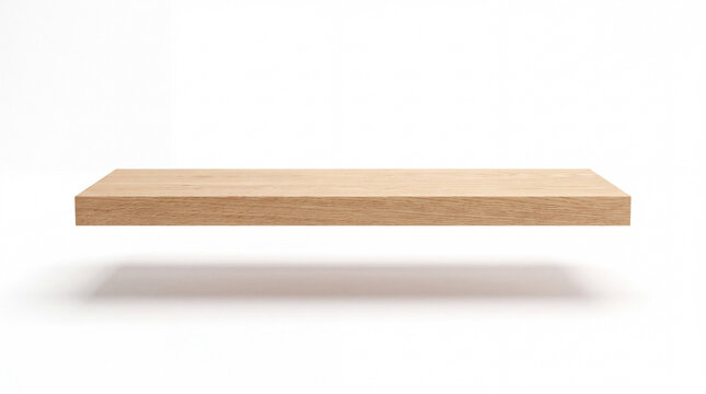 Light wood floating shelf isolated on white background